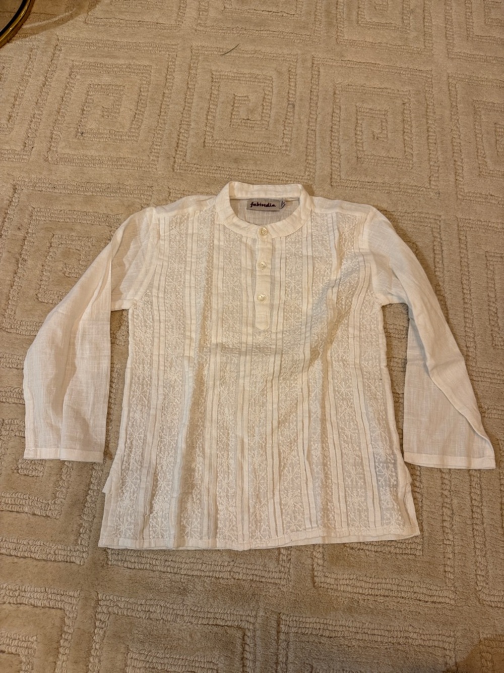 fabindia White Embroidered Cotton Tunic Top